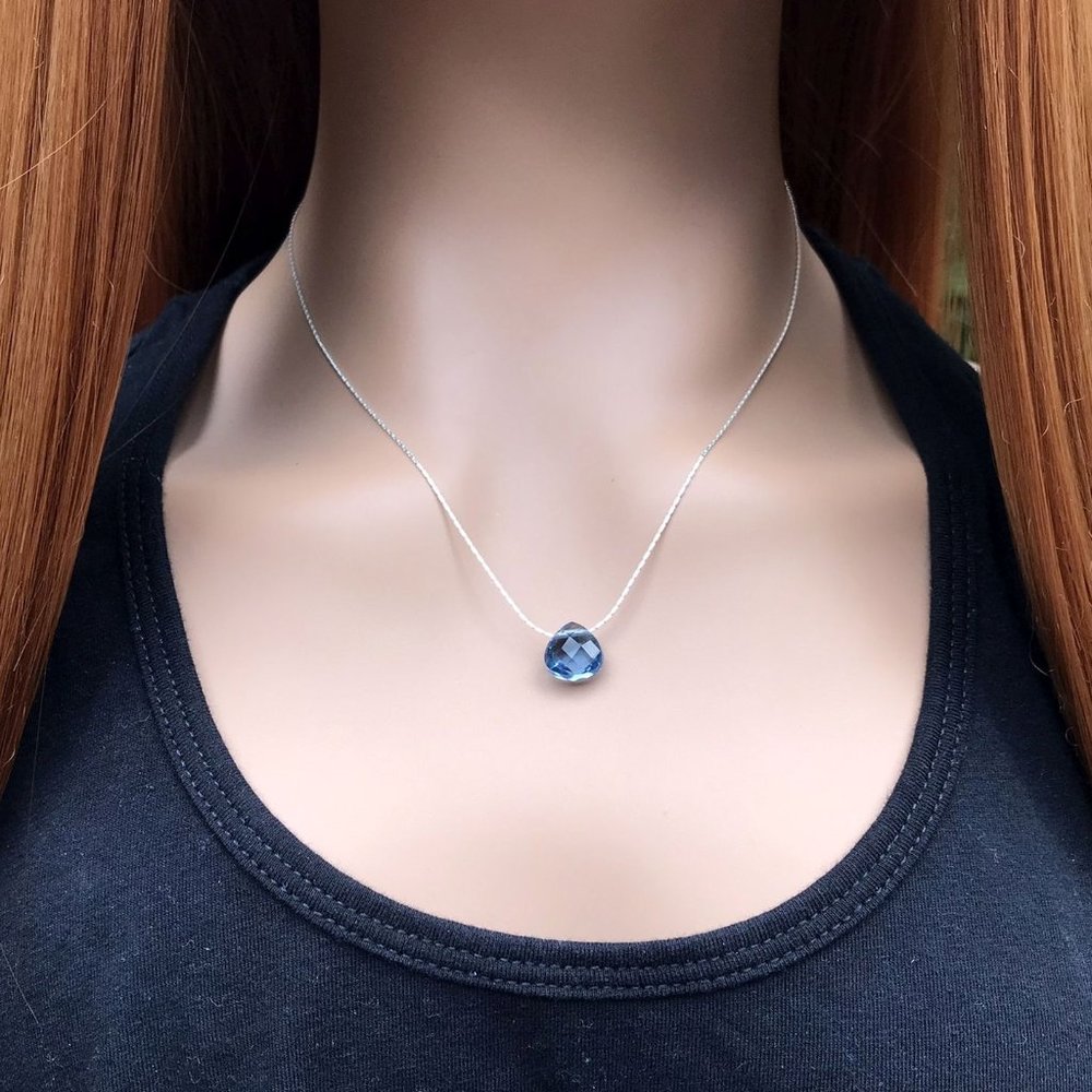 Blue Topaz choker necklace, Sterling Silver, Blue gemstone necklace